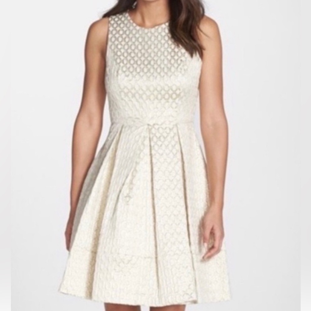 Eliza J Gold Metalic Fit and Flare Dress